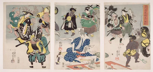 Otsu-e Paintings Coming Alive Triptych, c.1847-52